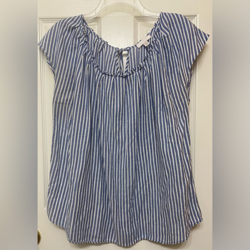 LC Lauren Conrad Linen Striped Short Sleeve Top - Size XL